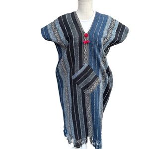 Handmade Woven Blue Stripe Poncho